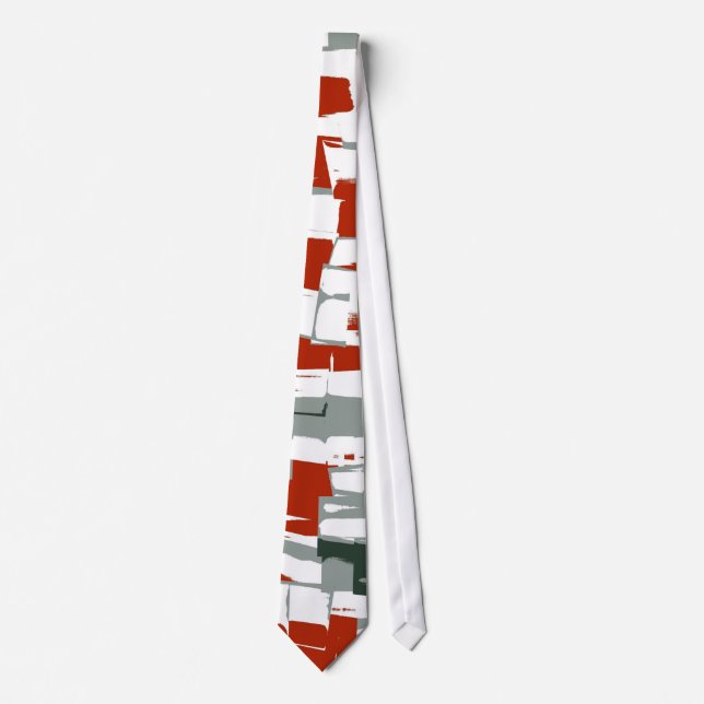 Red Black White Retro Painting Abstract Art Tie (Front)