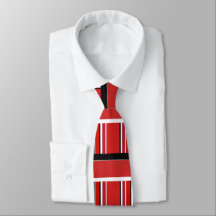 Red Black White Stripes Block Pattern Tie
