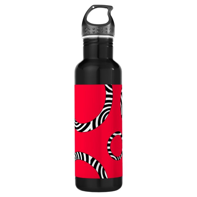 Red Black White Stripes & Circles 710 Ml Water Bottle (Front)