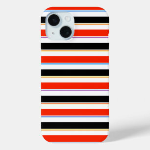 Red Black White Stripes Lines Pattern Design iPhone 15 Case