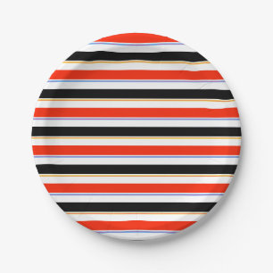 Red Black White Stripes Lines Pattern Design Paper Plate