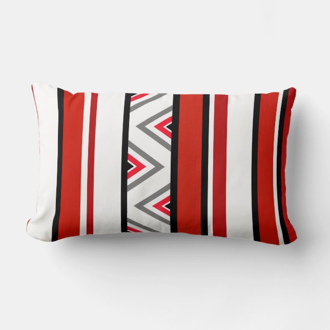 Red Black White Stripes Lumbar Pillow (Front)