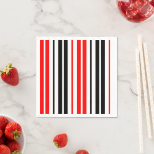 Red Black White Stripes Pattern Design Napkin