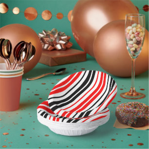 Red Black White Stripes Pattern Design  Paper Plate