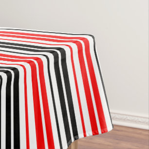 Red Black White Stripes Pattern Design Tablecloth