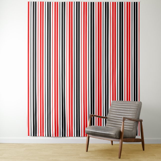 Red Black White Stripes Pattern Design  Tapestry (In Situ)