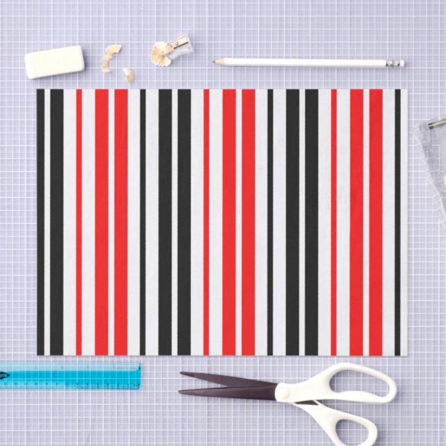 Red Black White Stripes Pattern Design  Tissue Paper (Craft)