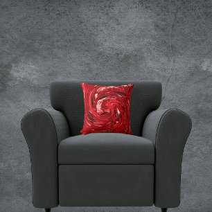 Red black White Swirl Throw Pillow