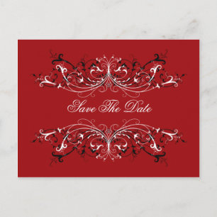 Red Black White Swirls Save The Date Announcement Postcard
