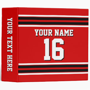 Red Black White Team Jersey Custom Number Name Binder
