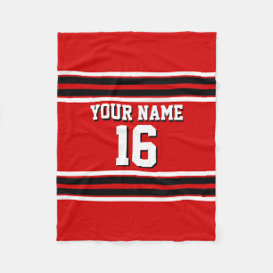 Red Black White Team Jersey Custom Number Name Fleece Blanket