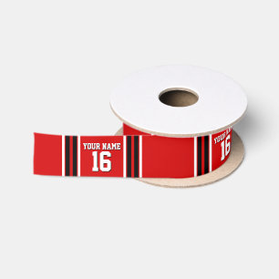 Red Black White Team Jersey Custom Number Name Satin Ribbon