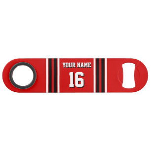 Red Black White Team Jersey Custom Number Name Speed Bottle Opener