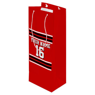 Red Black White Team Jersey Custom Number Name Wine Gift Bag