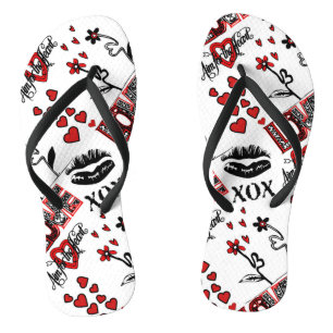 Red Black White Valentine Motif Flip Flops