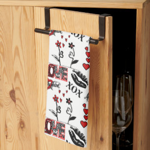 Red Black White Valentine Motif Kitchen Towel
