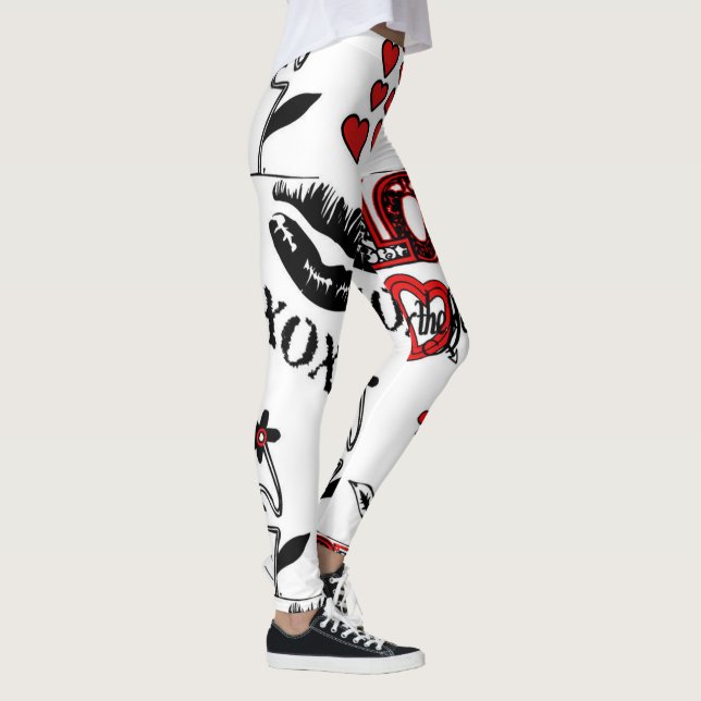 Red Black White Valentine Motif Leggings (Right)