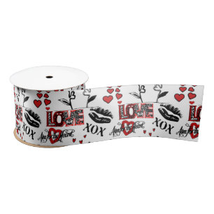 Red Black White Valentine Motif Ribbon Satin Ribbon