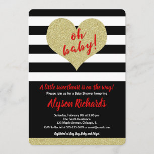 Red black white Valentines Day baby shower Invitation