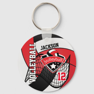 Red, Black & White Volleyball Design Keychain