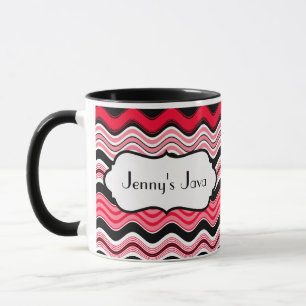 Red, Black, White Wavy Stripes Personalized Mug