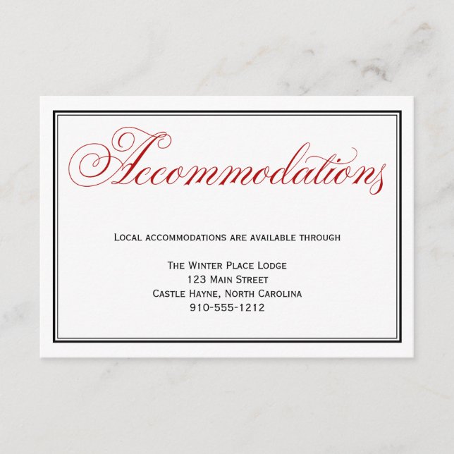 Red Black White Wedding Accommodations Detail Card (Front)