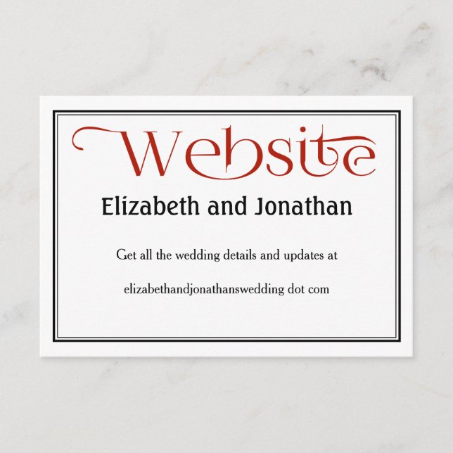 Red Black & White Wedding Website Details Card (Front)