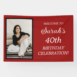 Red Black White Woman's 40th Birthday Photo Banner