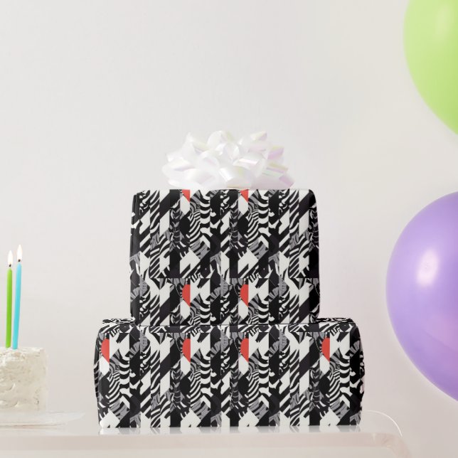 Red Black White Zebra Abstract Wrapping Paper (Party Gifts)