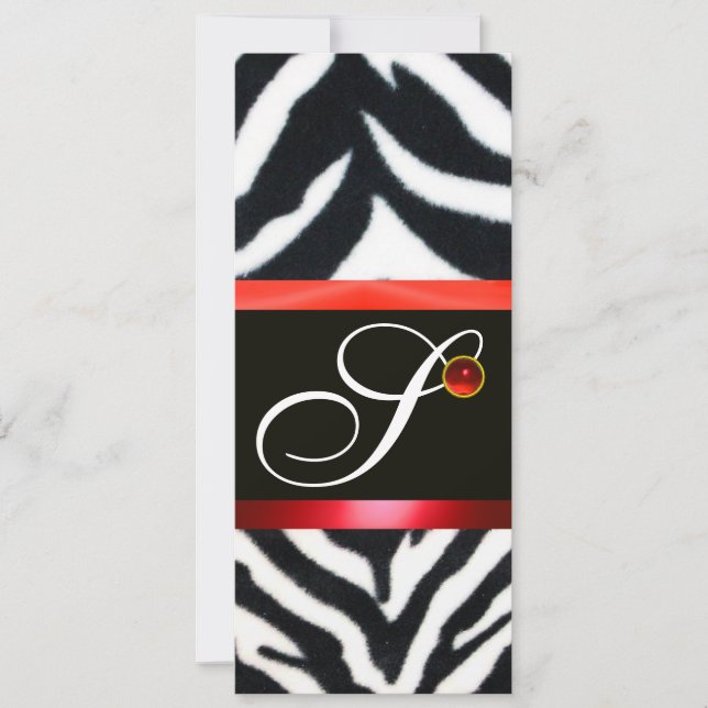 RED BLACK WHITE ZEBRA FUR MONOGRAM ,ruby Invitation (Front)