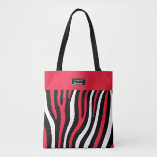 Red, Black & White Zebra Stripped Shoulder Tote Bag