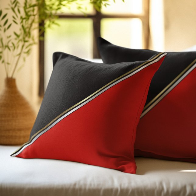 Red Black with Gold Silver Stripe Throw Pillow (Creator Uploaded)