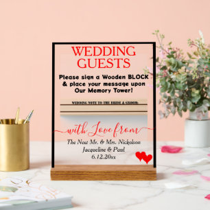 Red Black Wood Guest Book Block Coeurs de jeu