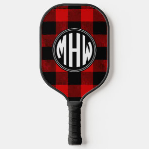 Red Black Wt Circle Monogram Buffalo Plaid DIY BG2 Pickleball Paddle