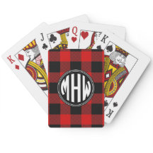Red Black Wt Circle Monogram Buffalo Plaid DIY BG2