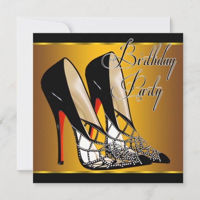Red Black Yellow Gold High Heels Birthday Party Invitation (Front)