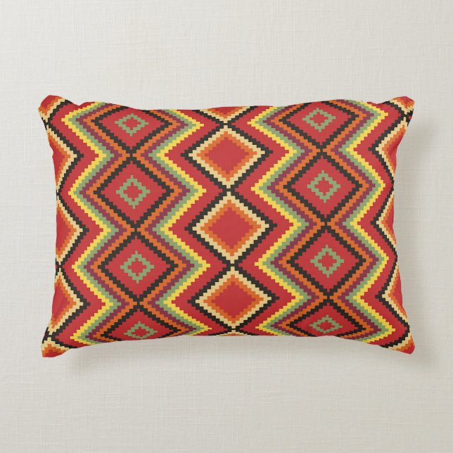 Red Black Yellow Native American Blanket Pattern Accent Pillow (Front)