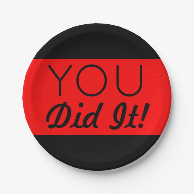 Red & Black You Did It Graduation Paper Plate (Front)