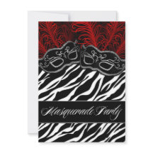 Red Black Zebra Masquerade Ball Party Invitations