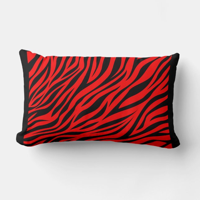 Red Black Zebra Stripes Print Lumbar Pillow (Front)