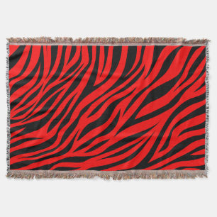 Red Black Zebra Stripes Print Throw Blanket