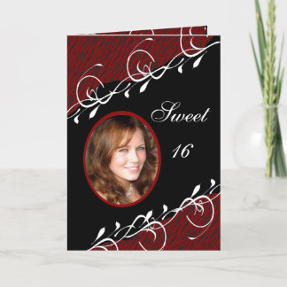 Red & Black Zebra Sweet 16  Birthday Photo Card
