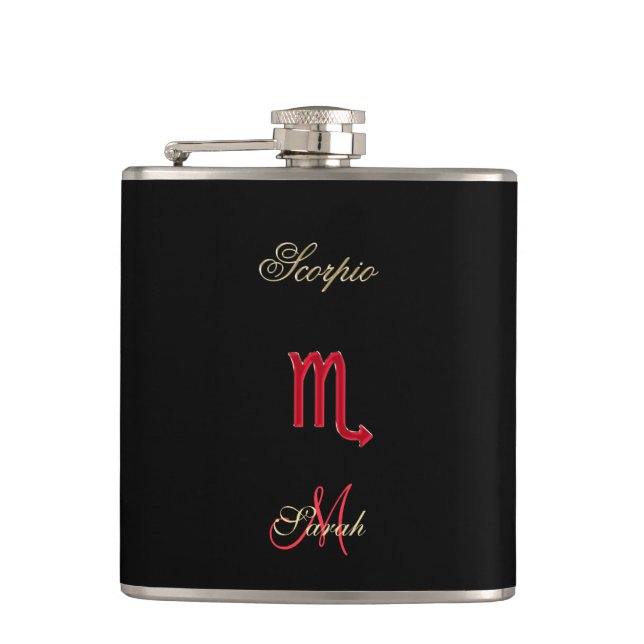 Red Black Zodiac Sign Scorpio Personalized Flask (Front)