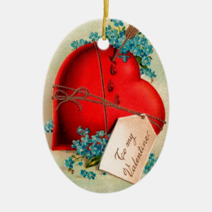 Red Bleeding Heart Valentine Antique Postcard Ceramic Ornament
