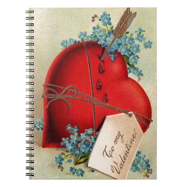 Red Bleeding Heart Valentine Antique Postcard Notebook (Front)
