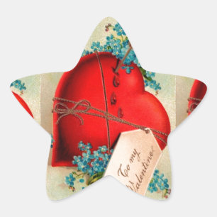 Red Bleeding Heart Valentine Antique Postcard Star Sticker