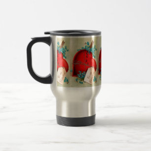 Red Bleeding Heart Valentine Antique Postcard Travel Mug
