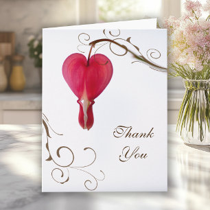 Red Bleeding Hearts Flowers Wedding Thank You Note
