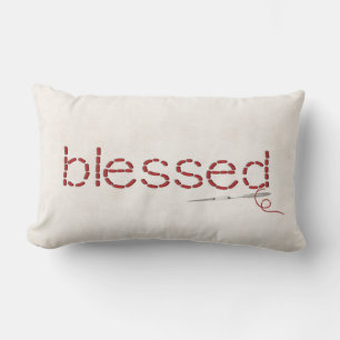 red BLESSED text stitch with needle Lumbar Pillow