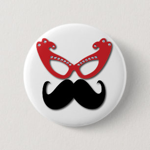 red bling glasses with moustache 2 inch round button